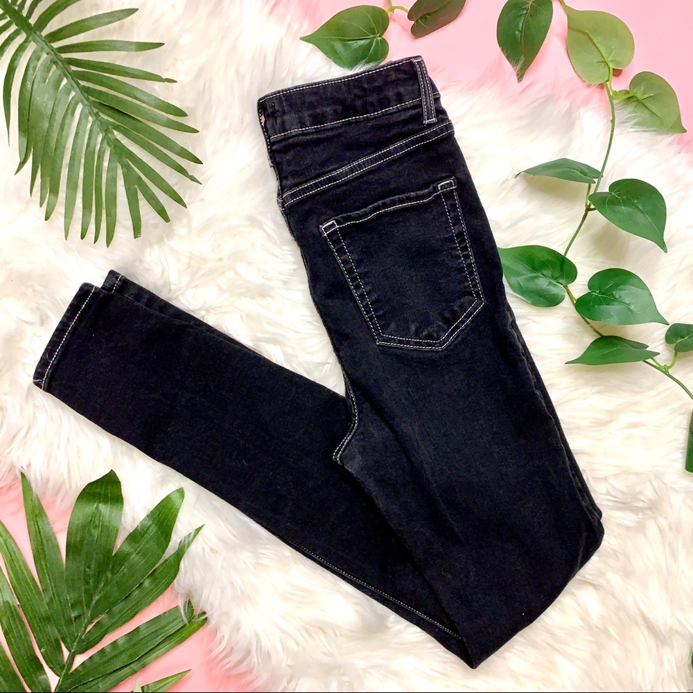 Forever 21 Black Denim Contrast Stitch High Waisted Cigarette Skinny Jeans 26